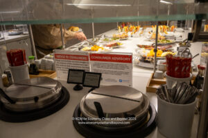 a buffet with food on it