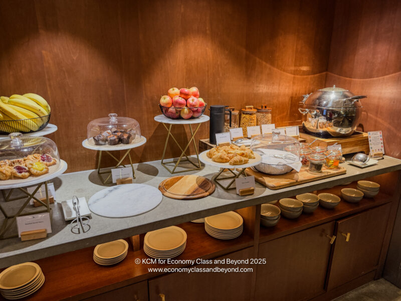 a buffet table with food on it