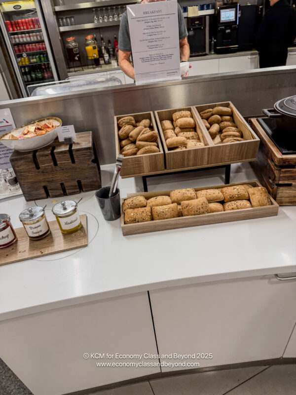 a counter with food in boxes