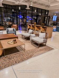 a room with chairs and tables