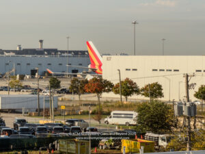 an airplane parked in a parking lot