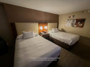 two beds in a hotel room