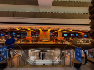 a large building with a large staircase and people