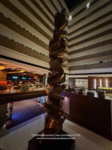 a sculpture in a hotel lobby