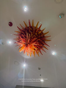 a chandelier on a ceiling