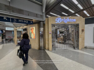 a woman walking in a building