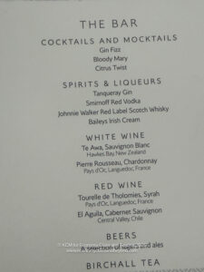 a menu of drinks