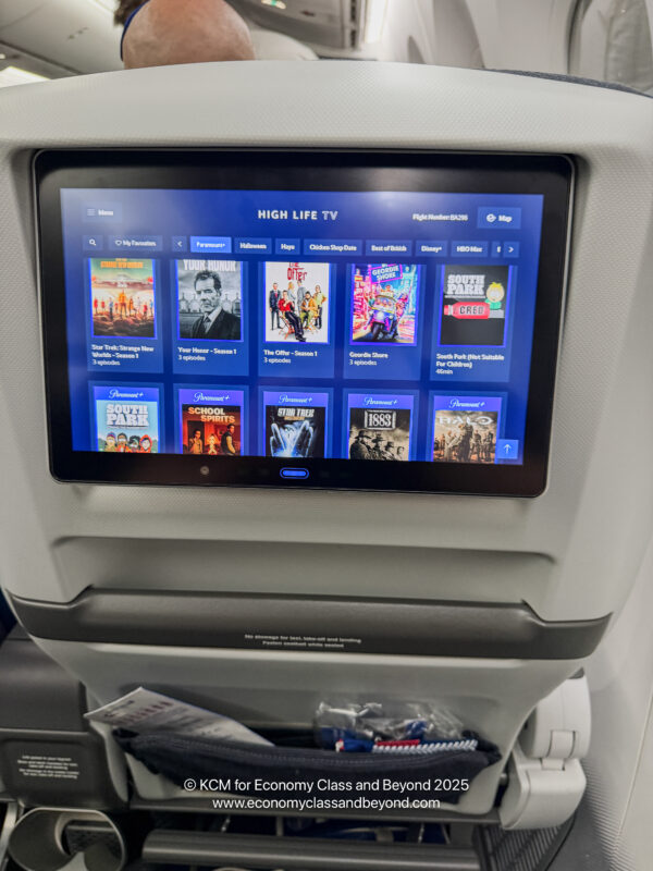 a screen on the back of an airplane