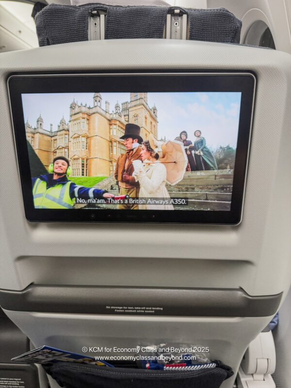 a screen on the back of a plane