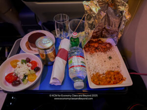 a tray of food and drinks on a table