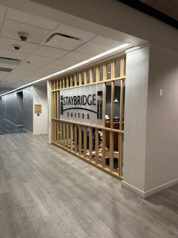 a room with a sign on the wall