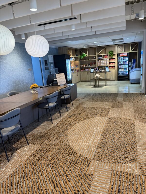 a room with a table and chairs