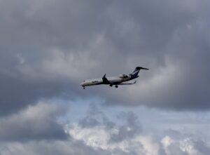 an airplane flying in the sky