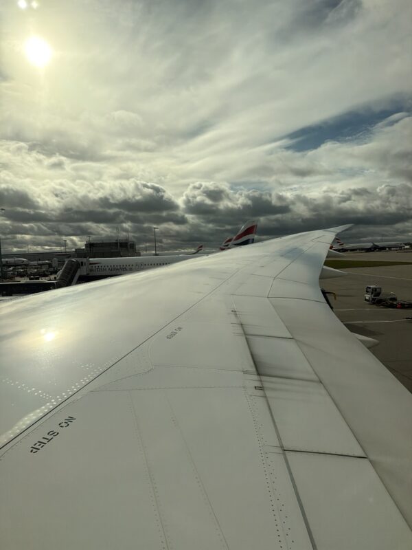 an airplane wing in the air