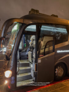 a bus with stairs and seats