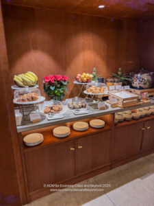a buffet table with food on it
