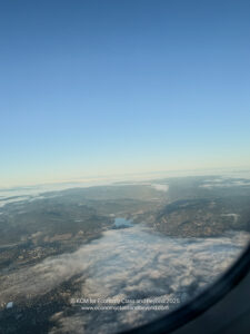 a view of a city from an airplane window