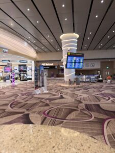 an empty airport with a display