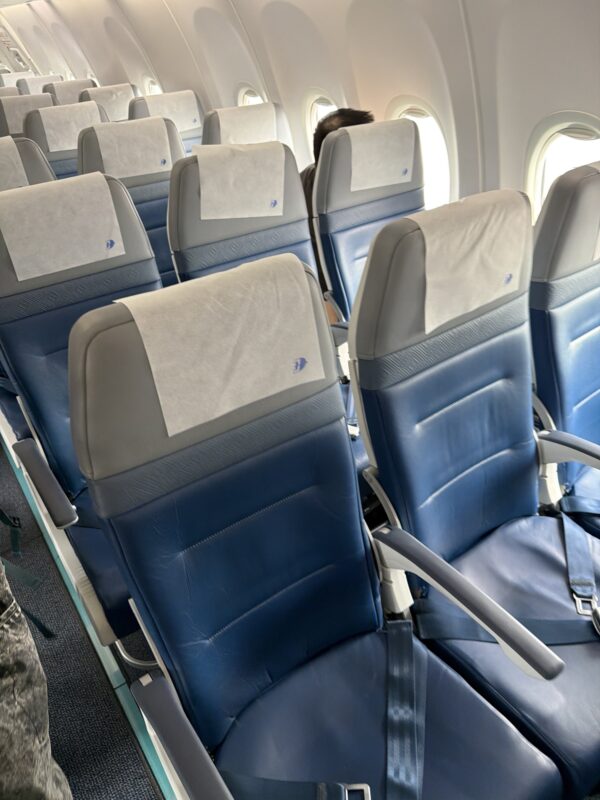 a row of seats on an airplane