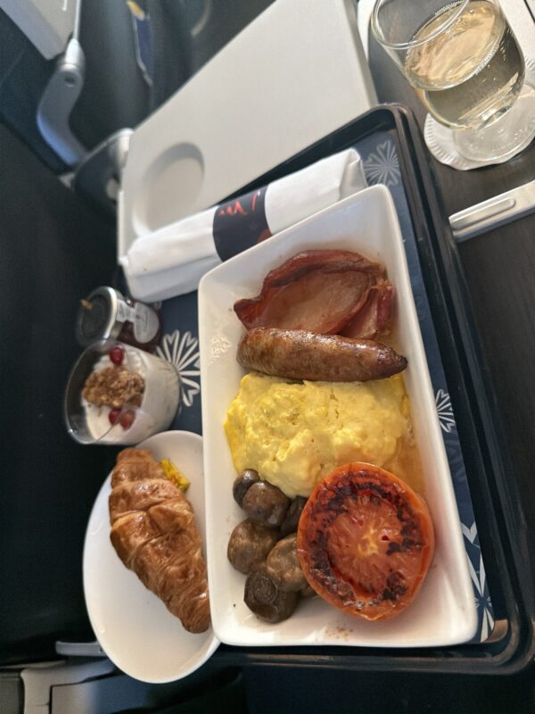 a plate of food on a tray