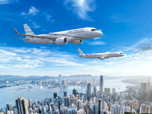 CALC Airbus A320neo aircraft flying over Hong Kong, Rendering - Airbus