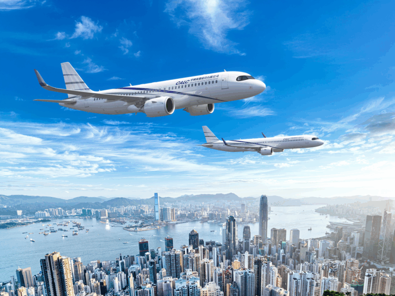 CALC Airbus A320neo aircraft flying over Hong Kong, Rendering - Airbus 