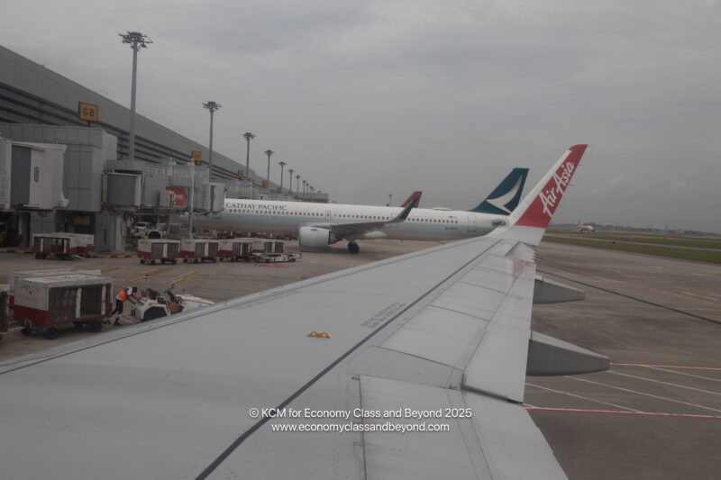 an airplane wing at an airport