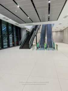 an escalator in a building