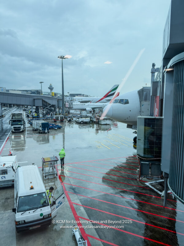 a plane parked in a terminal