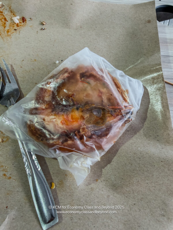 a plastic bag with food on it