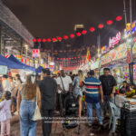 a group of people in a street