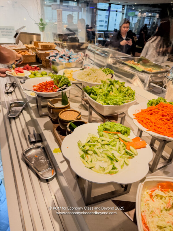 a buffet with many plates of food