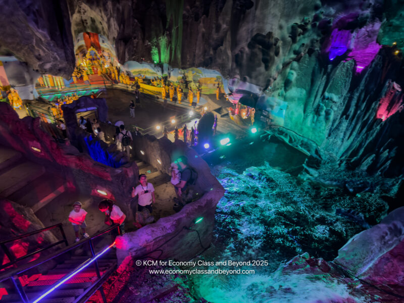 a group of people in a cave