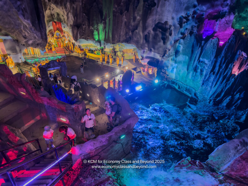a group of people in a cave