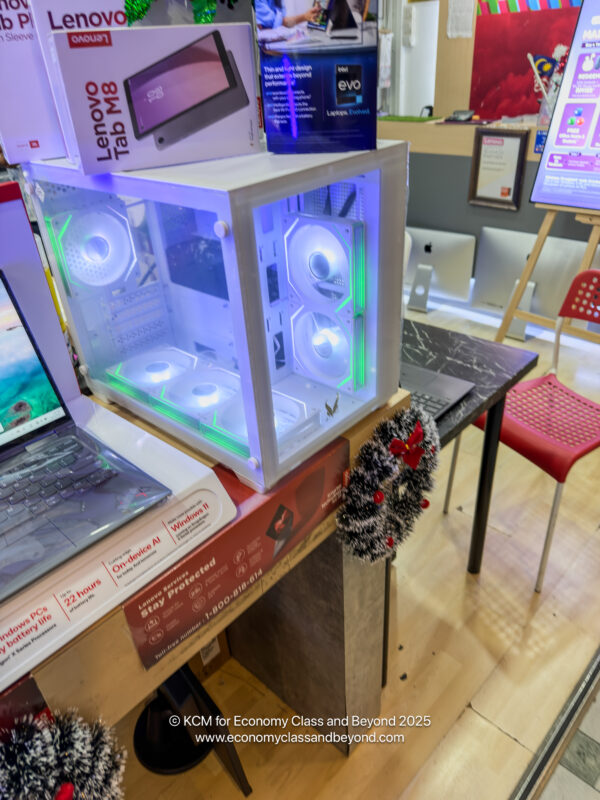 a computer tower with lights on top of it