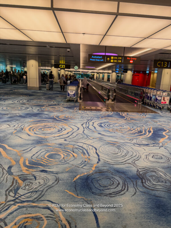 a blue carpet in an airport