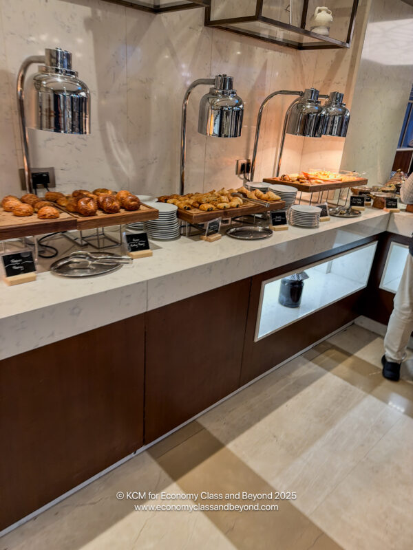 a buffet with food on it