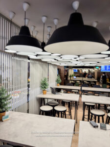 a room with tables and chairs