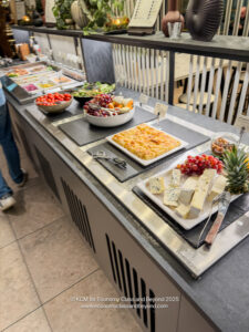 a buffet table with food on it