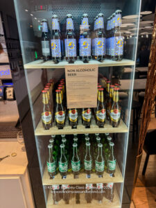 a display case with bottles of beer