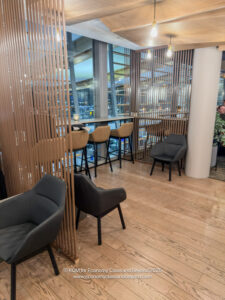 a room with chairs and tables