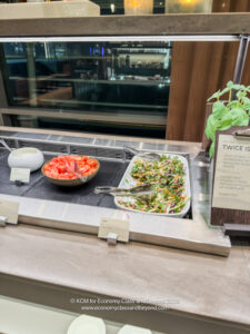 a buffet table with food on it