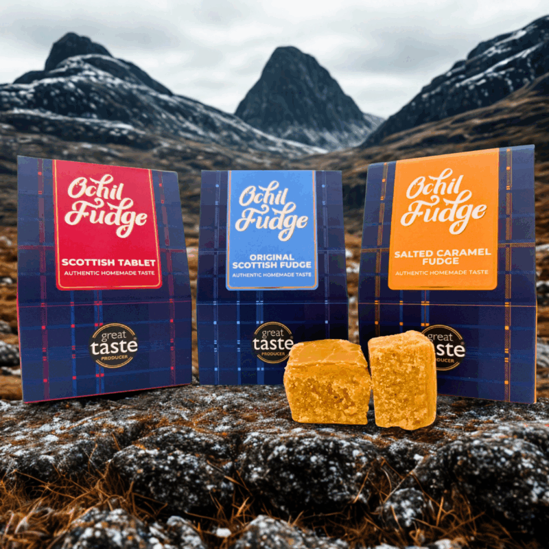 a group of packages of food on rocks