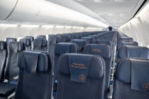 a row of seats in an airplane