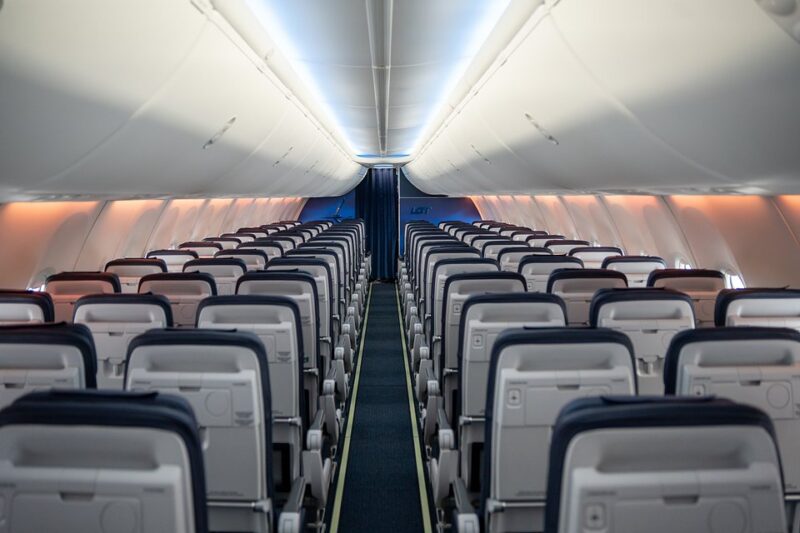 an airplane with rows of seats