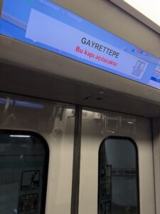 a sign on a train