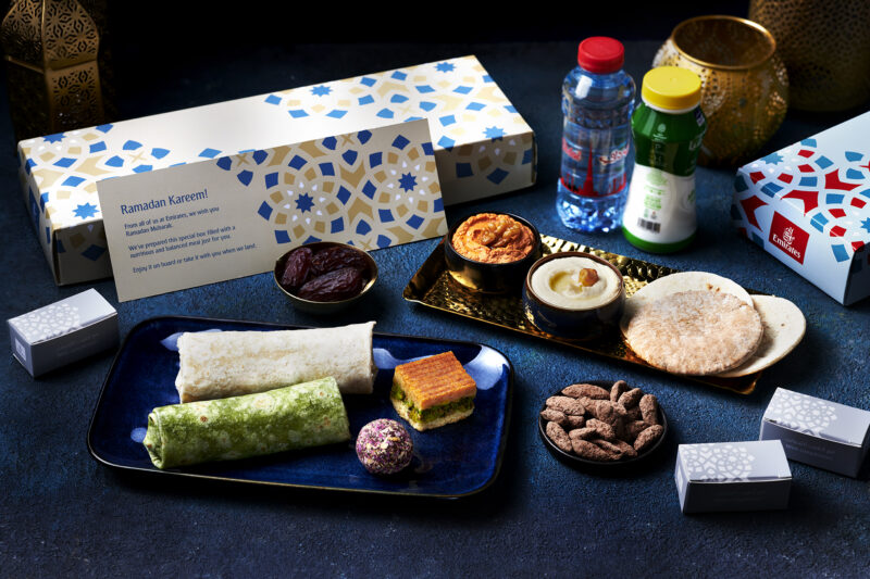Emirates iftar meal boxes for fasting customers at boarding gate - Image, Emirates