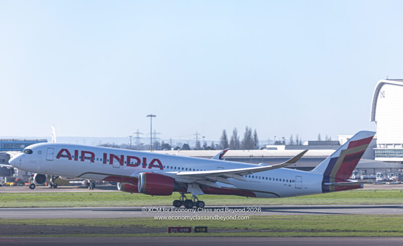 Air India Airbus A350-900 taking off from London Heathrow Airport - Image, Economy Class and Beyond