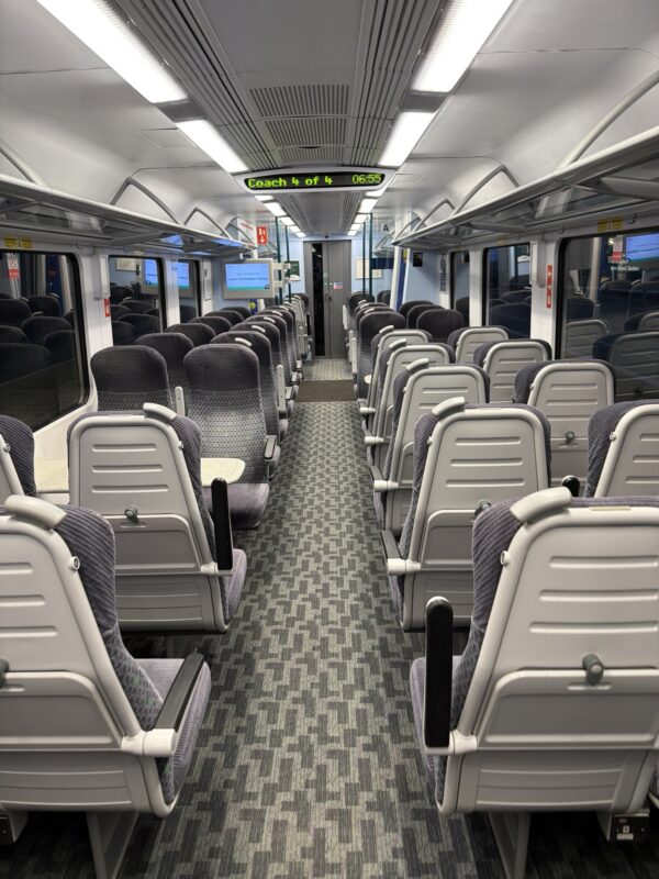 a train with seats in the back
