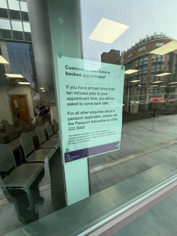 a sign on a window